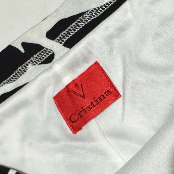 V Cristina Black White Cow Print Long‎ Modest Stretch Maxi Skirt Size Large - Picture 2 of 5